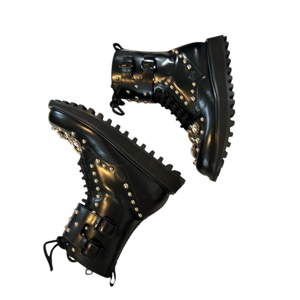 Dolce & Gabbana 9 Naxos combat boot studded jeweled lace‎ up zip crown embossed - Picture 10 of 16